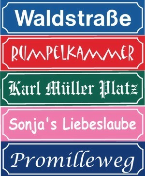 Straßenschild, Namenschild farbig mit freier Textwahl 500 mm x 120 mm